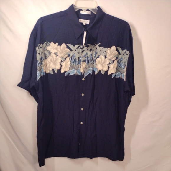 Pierre Cardin - Blue Tropical Floral Short Sleeve Button Up Top Men's Size XL N